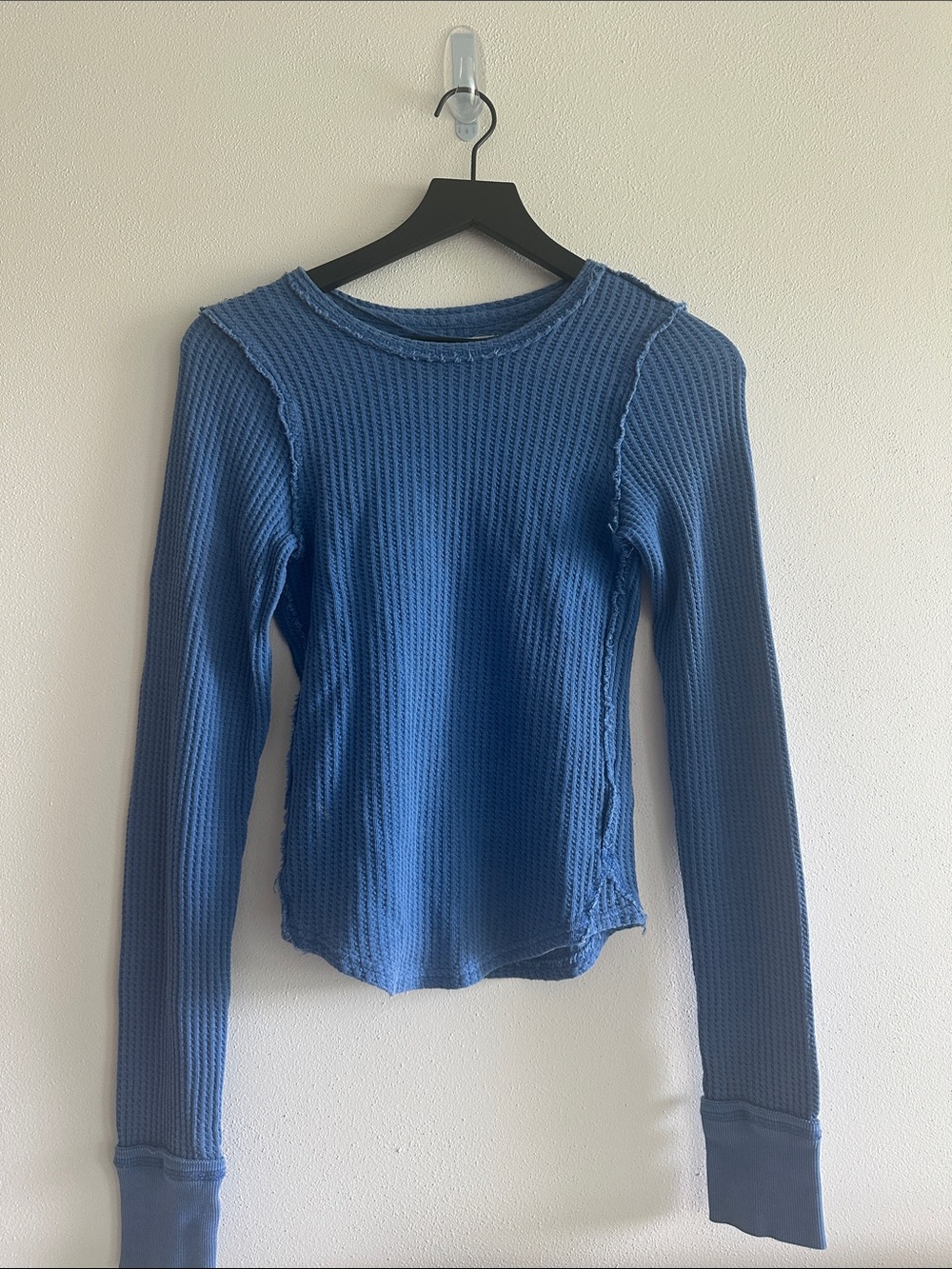 Blue Free People Waffle-Knit Long Sleeve Women's Top